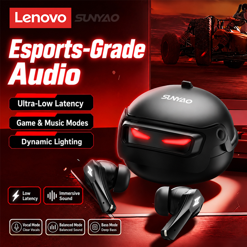 Video Games - Lenovo GT101 ゲーミングヘッドセット、ワイヤレスBluetooth 6.0、ゲームモード対応、低遅延、ノイズキャンセリング、eスポーツ用ヘッドホン、新品