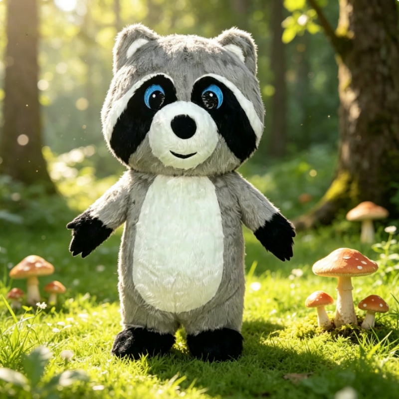 Dolls - グレーのふわふわ素材で作られた、空気で膨らませるタイプのアライグマの着ぐるみ。ハロウィン、クリスマス、パーティー、コスプレ、ストリートパフォーマンスなど、様々な場面で使える面白い衣装。